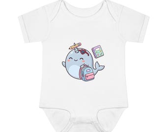 Narwhal Back to School Baby Onesie, Cute First Day of School Narwhal | Kawaii Narwhal Baby Onesie, Teacher Student Gift