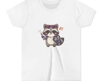 Raccoon Back to School Youth Tee, Cute First Day of School Raccoon | Kawaii Raccoon Youth Tee, Teacher Student Gift