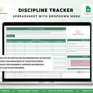 Arkusz kalkulacyjny Discipline Tracker IEP z menu rozwijanym | Arkusze Google | Microsoft Excel