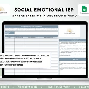 Arkusz kalkulacyjny społeczno-emocjonalnego IEP z menu rozwijanym | Arkusze Google | Microsoft Excel