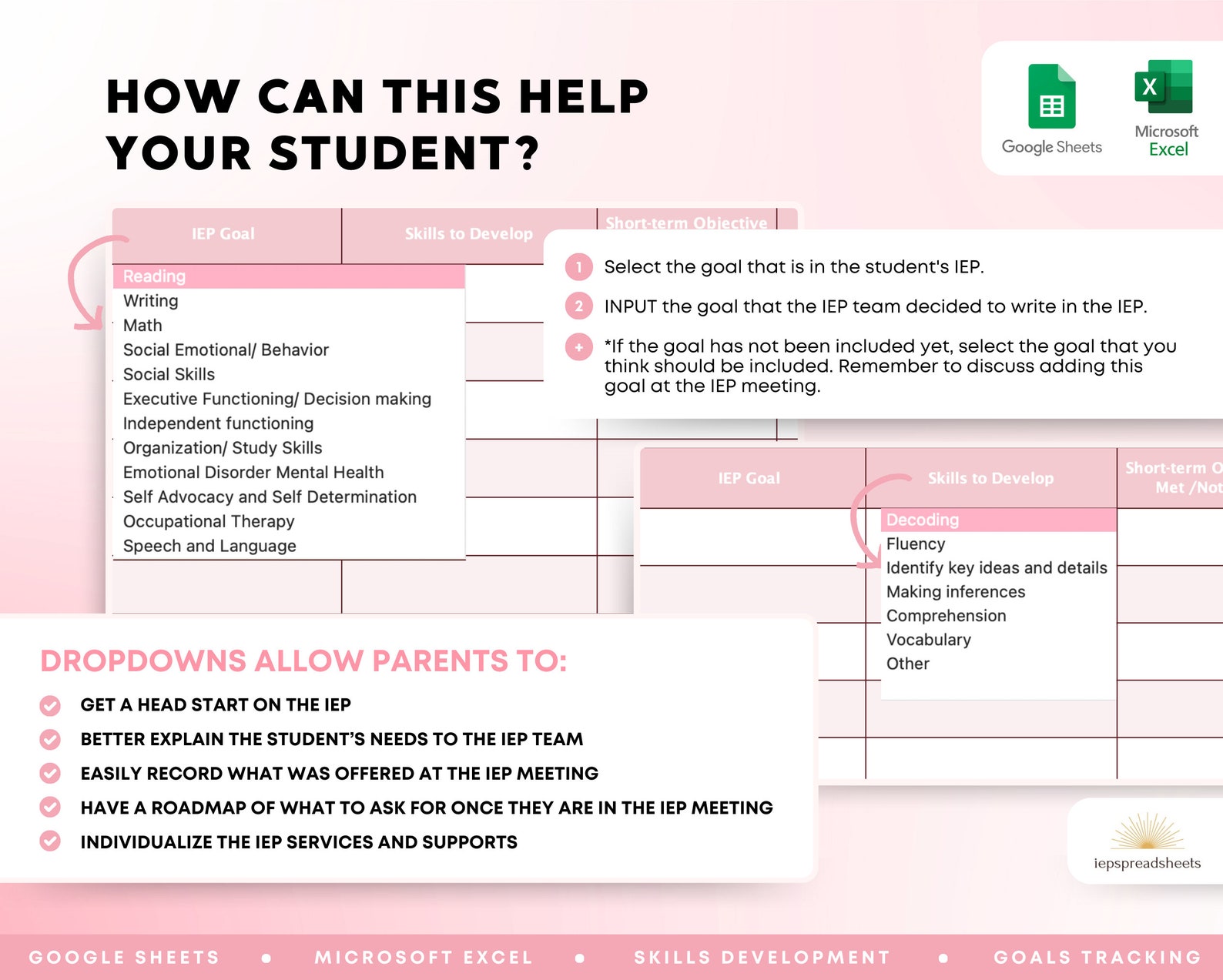 Annual IEP Goal Spreadsheet With Dropdown Menu | Google Sheets ...