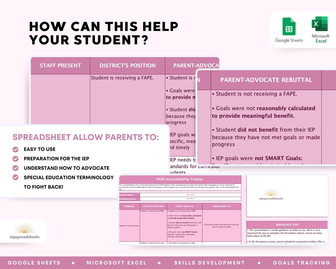 FAPE Accountability IEP Spreadsheet Google Sheets Microsoft Excel - Etsy