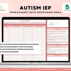 Arkusz kalkulacyjny IEP dla autyzmu z menu rozwijanym | Arkusze Google | Microsoft Excel