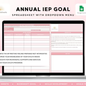 Roczny arkusz kalkulacyjny celów IEP z menu rozwijanym | Arkusze Google | Microsoft Excel