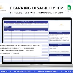 Arkusz kalkulacyjny IEP dla osób z niepełnosprawnością intelektualną z menu rozwijanym | Arkusze Google | Microsoft Excel