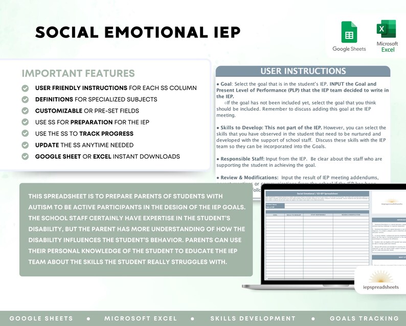 Social Emotional IEP Spreadsheet With Dropdown Menu | Google Sheets ...