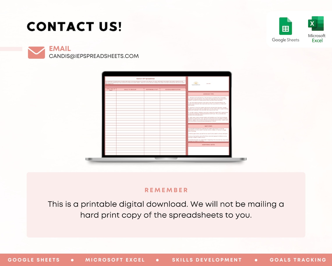 Autism IEP Spreadsheet With Dropdown Menu Google Sheets Microsoft Excel ...