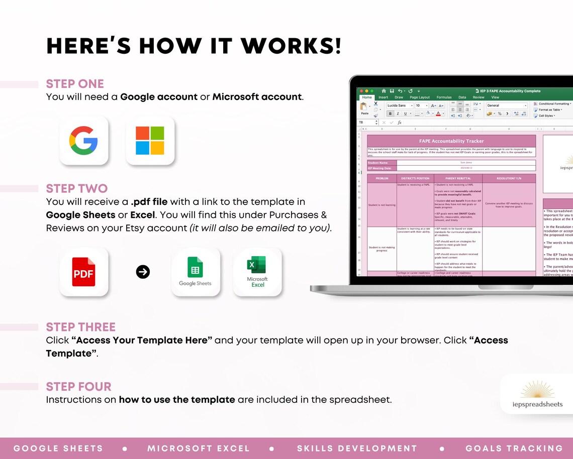 FAPE Accountability IEP Spreadsheet Google Sheets Microsoft Excel - Etsy