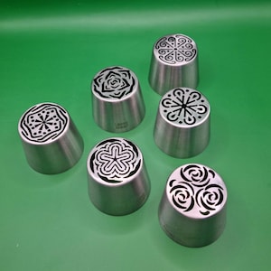 Russian Piping Tips 6 Pack (5+1 Free) – XL Nozzles for Zefir Marshmallow Zephyr Pastry Flowers E