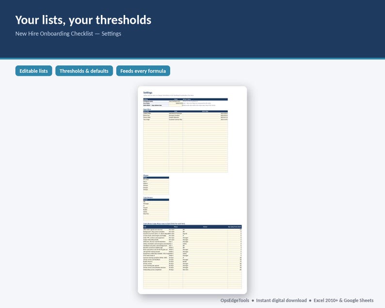 Onboarding checklist settings tab with new hires phases owners and task library
