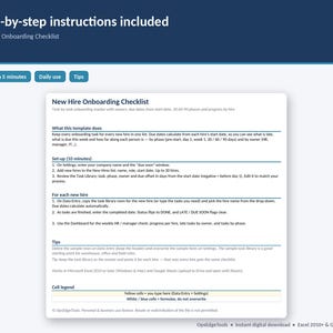 Step by step instructions tab of the onboarding checklist template