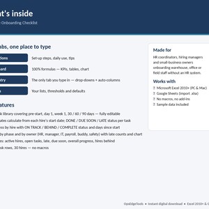 What is included in the OpsEdgeTools onboarding checklist Excel template