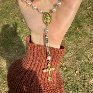 Handmade Car Rosary | Custom Name Plate | Gold Plated, Gift for Loved Ones