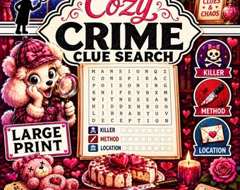 Cozy Crime Clue Word Search, Large Print Murder Mystery Word Search Puzzle Book PDF for Adults and Teens, Detective Puzzle, Printable