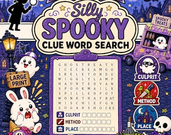 Silly Spooky Clue Word Search, Kids & Teens, 100 Mystery Puzzles, Printable Activity Book PDF
