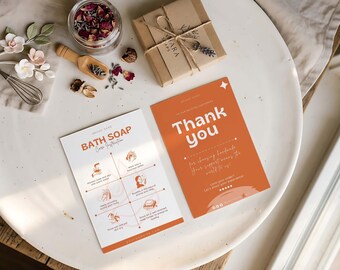 Soap Business Care Card, Thank You Card Template for Handmade Soap, Editable Packaging Insert Canva