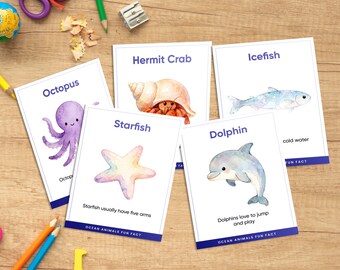 Ocean Animals Flashcards | Cute Sea Animals Kids Activity | Under the Sea Printable | Nursery & Classroom Decor Digital Download