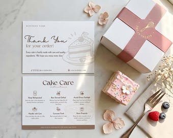 Cake Care Card Template Editable Canva, Cake Thank You Card Instruction Card, Custom Cake Card Template Small Business, Digital Download