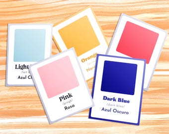 English Spanish Bilingual Colors Flashcards for Preschool Activity, Toddler Learning English Spanish Kids Activity (Digital Download)