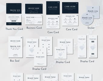 Jewelry Packaging Bundle, Thank You Card & Care Card Template, Small Business Branding Kit, Editable Canva Templates