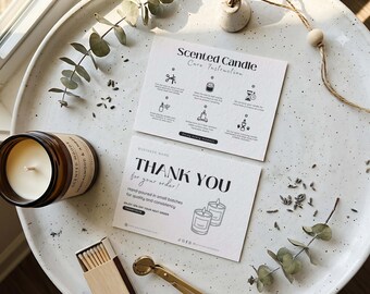Candle Care Card Template, Scented Candle Instructions Insert, Thank You Card for Candle Business, Canva Editable