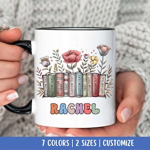 Personalized Floral Books Mug, Favorite Bookshelf Coffee Mug, Custom Tittle & Name Librarian Bookworm Gift for Reader, Gift for Book Lovers