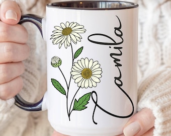 Taza con nombre de abril, taza personalizada con flor de nacimiento, taza floral para hermana, regalo para mamá, regalo para hija, regalo para mejor amiga