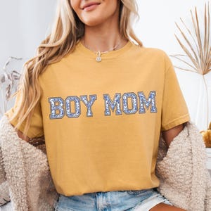 Comfort Colors® Boy Mom Shirt, Mother&#39;s Day Gift, Mom Tee, Blue Toile Floral Boy Mama Shirt, Pregnancy Announcement Boy, Mama of Boys Shirt