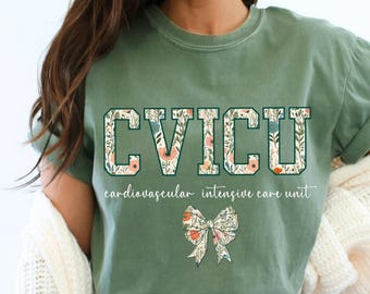 Comfort Colors® CVICU Shirt, Cardiology Tee, Cardiac Nursing Gift, Cardiac Crew, CVICU Nurse Gift, Blue Toile Cardiovascular ICU Nurse Shirt