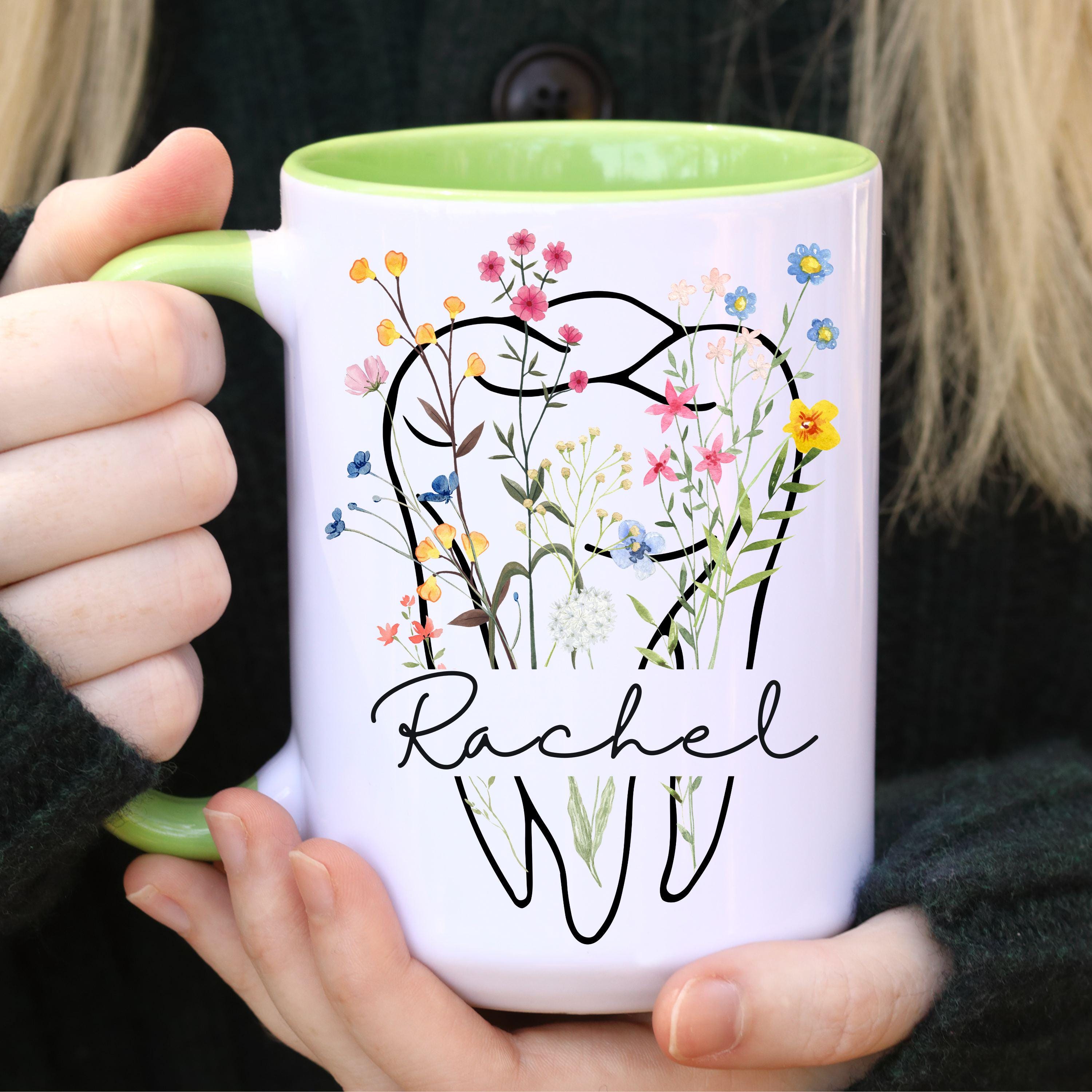 Personalized Dental Hygiene Mug, Orthodontics Graduation Gift, Hygienist Gift, Dental Assistant Gift, Dentist Graduation, Floral Tooth Mug