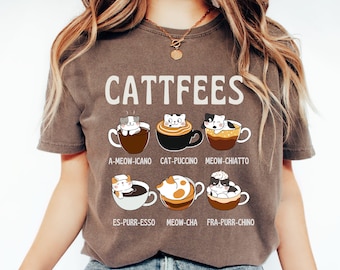 Camiseta divertida de gatos de café Comfort Colors®, camiseta para amantes de los gatos de café, mamá gata, regalo para amantes de los gatos de café, camiseta divertida y linda de gato, lindos cafés con gatos