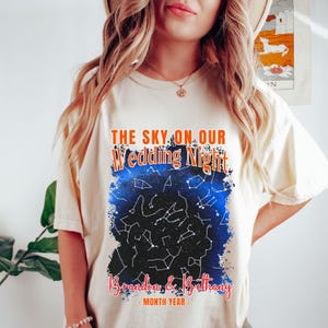 Camiseta personalizada Comfort Colors® con mapa de estrellas, cielo nocturno, mapa de constelaciones, regalo de cielo nocturno, regalo de boda, regalo de aniversario, regalo para pareja