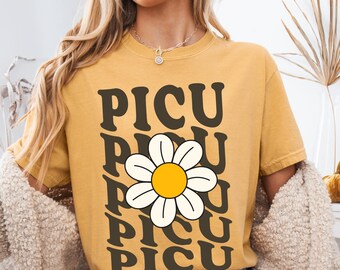 Comfort Colors® Floral PICU Nurse Shirt, Groovy Daisy Pediatric ICU Nurse Shirt, Pediatric Nurse Tee, Nurse Nightshirt, picu Gifts, RN Shirt