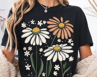 Comfort Colors® Boho Daisy Flower Tee, Gift for her, Mom, Botanical Tee, Wildflower Shirt, Plant Shirt, Gardener Shirt, Retro Floral Shirt