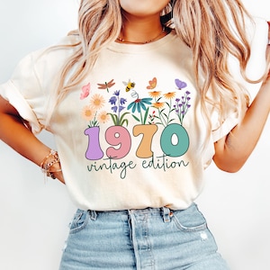 Comfort Colors® 55th Birthday Shirt, Vintage 1970 Shirt, 55th Birthday Gift For Women,  55th Birthday Friend, 55 Retro Floral Birthday Shirt