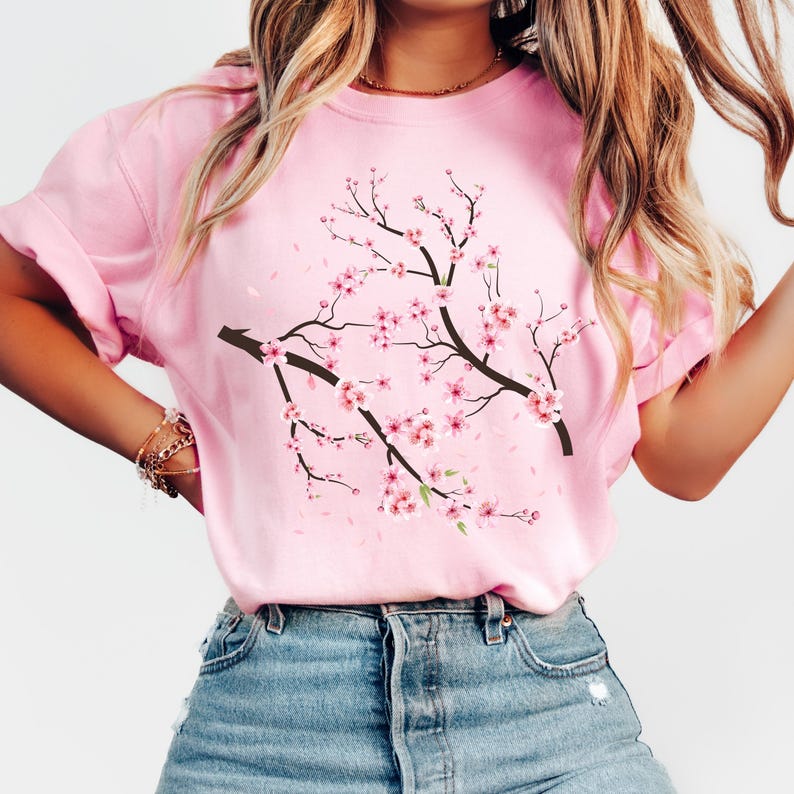 Comfort Colors® Vintage körsbärsblomsskjorta, japanskt körsbär, sakura-skjorta, körsbärsblomsälskare-skjorta, körsbärsblomssäsong, present till henne bild 4