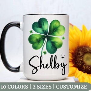 Kleeblatt Becher, Kleeblatt Geschenke, vierblättriges Kleeblatt, 4-Blatt-Klee, St. Patricks Tag, irisch, personalisiert, kundenspezifisch, Geschenk, Kaffeetasse, Glückstag