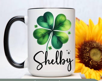 Shamrock Mug, Shamrock Gifts, Four Leaf Clover, 4 leaf clover, St. Patrick's Day, Irish, Personalized, Custom, Gift, Coffee Cup, Lucky Day