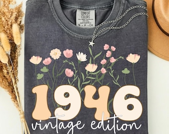 Maglietta per l'80° compleanno Comfort Colors®, maglietta vintage del 1946, regalo per l'80° compleanno da donna, amica per l'80° compleanno, maglietta floreale per l'80° compleanno