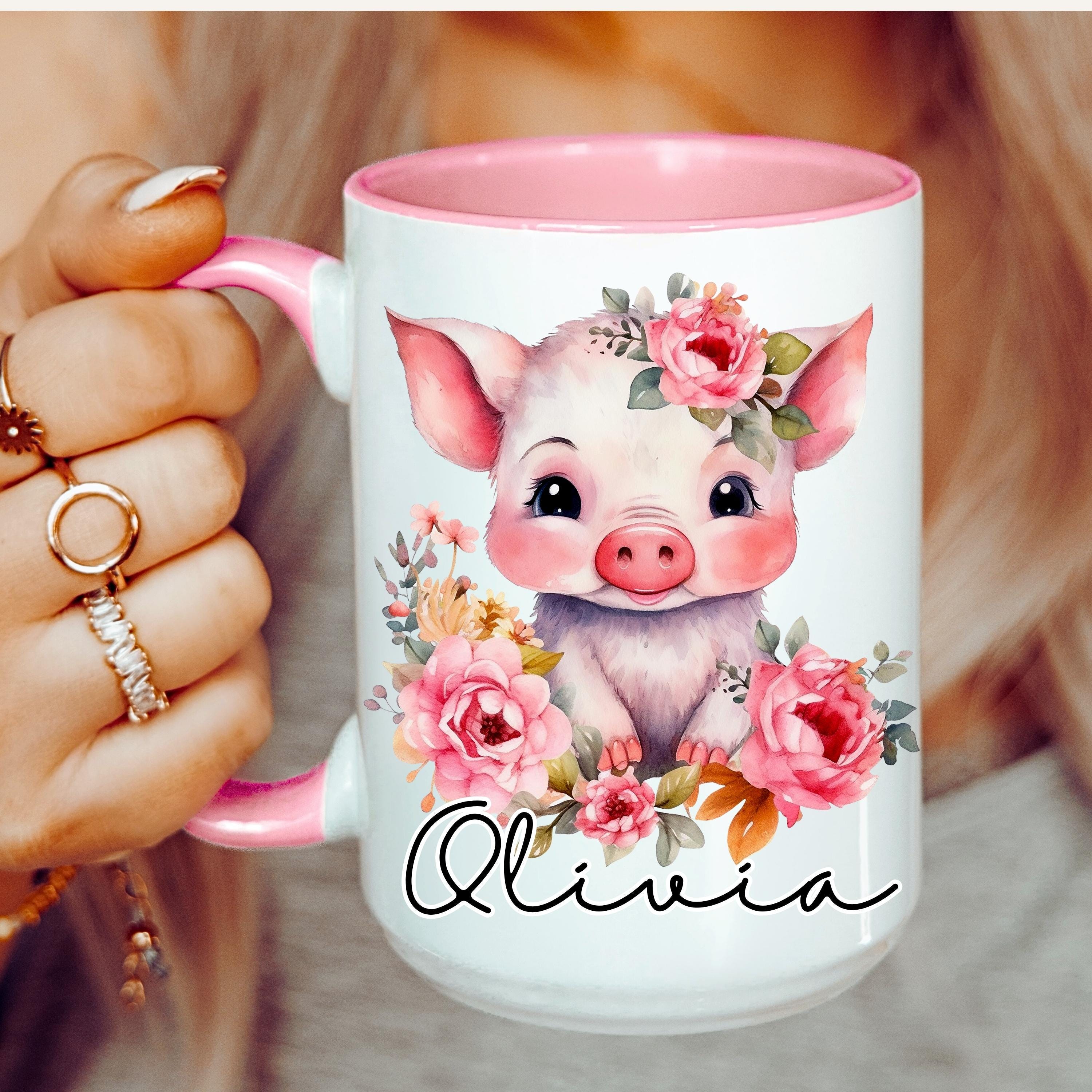 カスタムネームの豚マグカップ、ボヘミアン豚マグカップ、彼女への