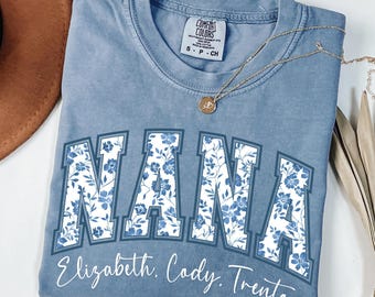 Chemise grand-mère personnalisée Comfort Colors® avec noms de petits-enfants, chemise fête des mères, t-shirt floral grand-mère, cadeaux Mimi, chemise grand-mère, chemise Mimi