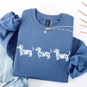 Dackel Benutzerdefinierte Sweatshit, süßes Doxie T-Shirt, Wiener Hunde Shirt, Dackel Top, Blau Toile Dackel Shirt, Hunde Mutter Geschenk, Dackel Shirt