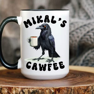 Cawfee Mug, Funny Crow Mug, Adorable Crow Drinking Coffee, Whimsical Gift for Bird and Coffee Lovers, Crow Lover Gift, Bird Lover Gift