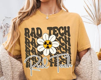 Comfort Colors® Rad Daisy Tech シャツ、放射線技師シャツ、放射線技師ギフト、X線技師シャツ、放射線科医、X線技師、放射線学シャツ
