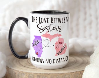Taza personalizada para hermanas, Taza para hermana que se muda, Regalo para hermanas que viven lejos, Regalos de cumpleaños para hermanas, Hermana mayor, Hermana menor, El mejor regalo para una hermana