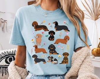 Comfort Colors® Cottagecore Doxieシャツ、ダックスフンドママ、ダックスフンドギフト、ダックスフンドママシャツ、犬ママギフト、犬好きギフト、ダックスフンドクリスマス