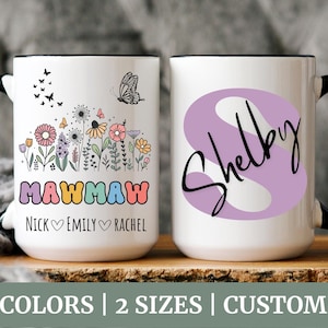 Mawmaw Mug With kids Names, Personalized Mawmaw Wildflowers Mug, Grandkids Names Mug, Custom Grandma Coffee Mug, Mother&#39;s Day Gift
