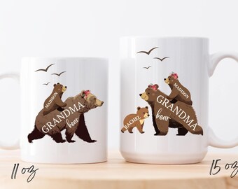 Grandma Bear Mug - Grandmother Bear with Cubs Coffee Mug - Personalized Grandmother Mug - Custom Granddad Mug - Nana Coffee Mug with name