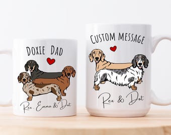 Taza de perro salchicha, Regalo personalizado de perro salchicha, Taza de perro salchicha, Taza de perro salchicha moteado de pelo largo y duro, Perro salchicha pío, Regalo de Navidad