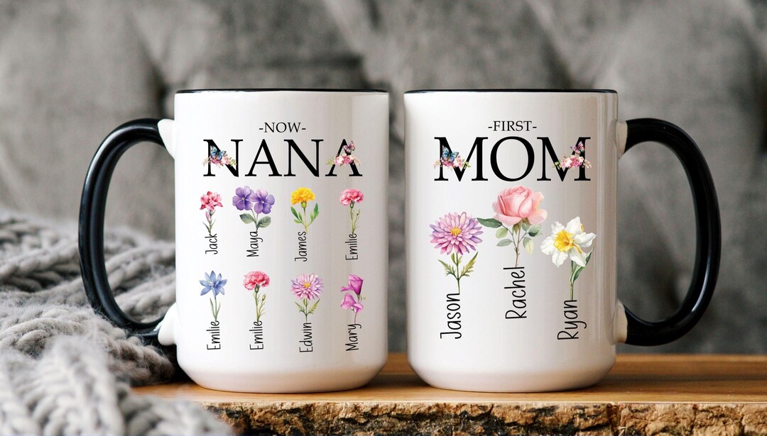 Personalized First Mom Now Grandma Mug, Grandma's Garden Birth Flower ...